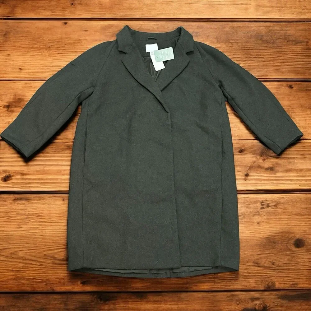 H&M Womens Sz XXL Pockets Coat Double Breasted Overcoat Dark Khaki Green Classic - Picture 3 of 10